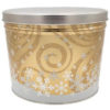 tin of Dolle's® Popcorn decorated with snowflake and gold swirl pattern artwork