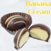2 Chocoloate Covered Banana Creme pieces with one cut in half