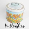 1/2 gal tin of Dolle's® Popcorn decorated with butterflies and sunflowers artwork