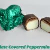 unwrapped and split in half Chocolate Covered Peppermint Taffy
