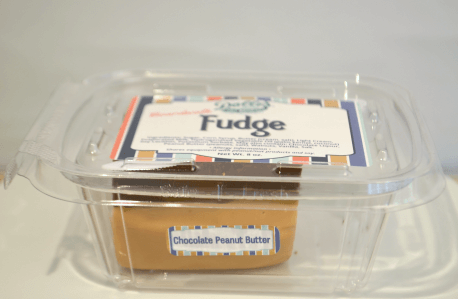 1/2 lb Chocolate Peanut Butter Fudge in plastic container