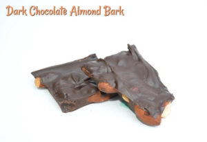 Dark Chocolate Almond Bark broken in half