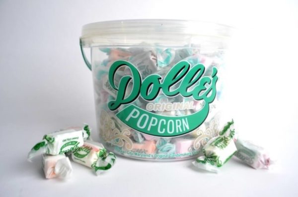 assorted Dolle's® taffy in clear plastic tub