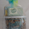 1 lb Assorted Fudge box and 1 lb Sea Salt Caramels bag stacked on 2 Gal Decorative Dolle's® Tin of Caramel Popcorn