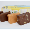 assorted 4 pieces of Fudge in front of box