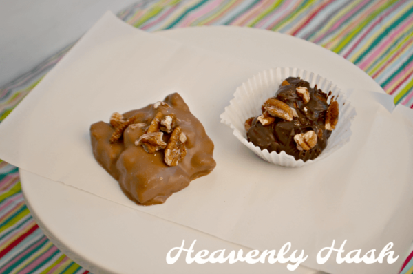 milk and dark chocolate covered pecans and marshmallows