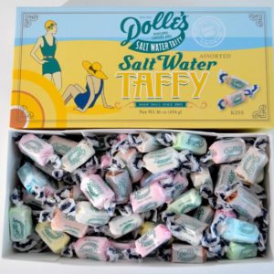 opened 1lb box of Dolle's® Assorted Salt Water Taffy Kisses