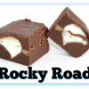 2 Rocky Road Fudge pieces with one cut in half