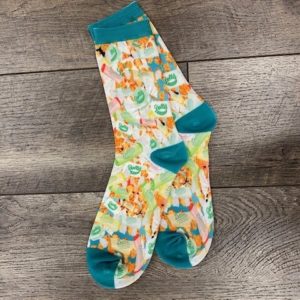 socks are printed with taffy and caramel popcorn