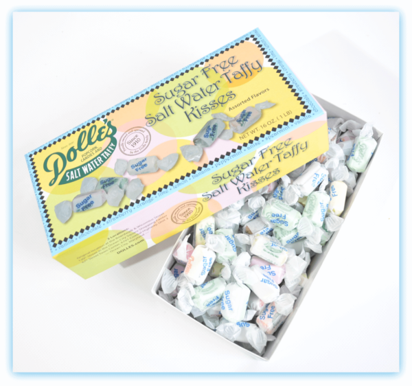 open box of 1 lb box of Dolle's® sugar free Salt Water Taffy
