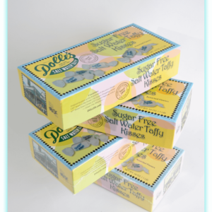 4 stacked boxes of Dolle's® Sugar Free Salt Water Taffy Kisses